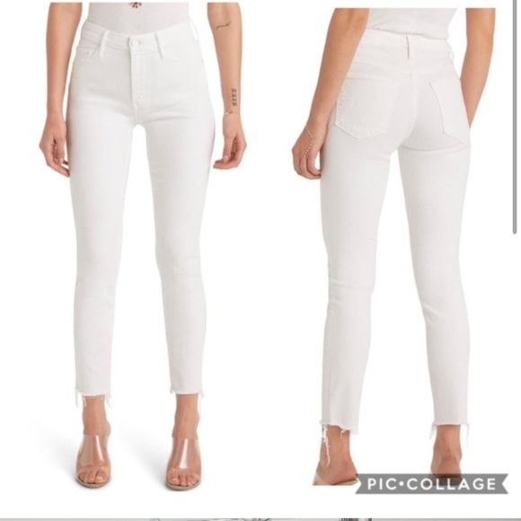 MOTHER THE LOOKER ANKLE FRAY IN WHIPPING THE CREAM HIGH RISE SKINNIES W/FRAY HEM - Picture 3 of 14